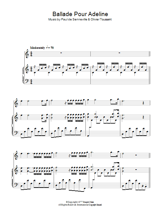 Richard Clayderman Ballade Pour Adeline sheet music notes and chords arranged for Piano Solo