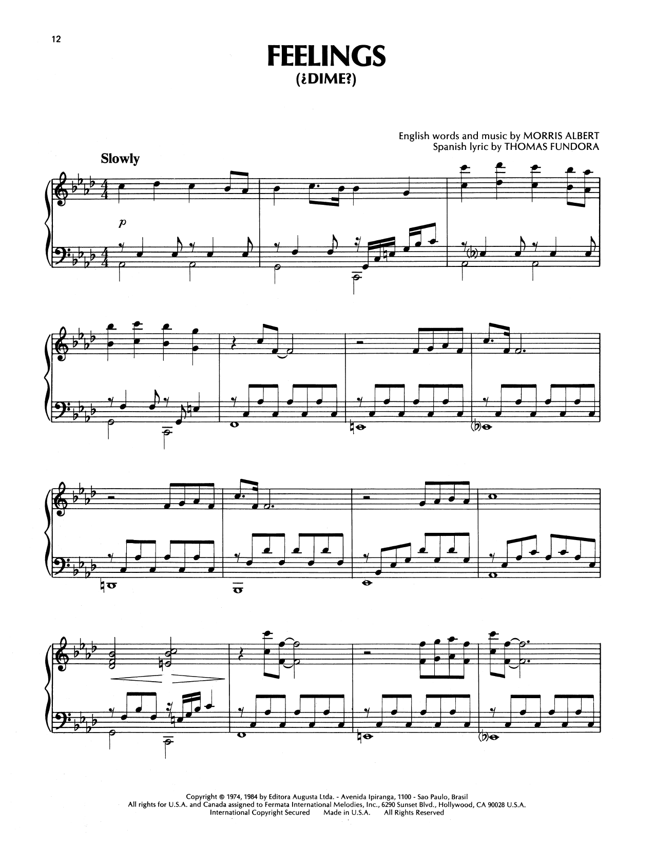 Richard Clayderman Feelings (Dime) sheet music notes and chords arranged for Piano Solo