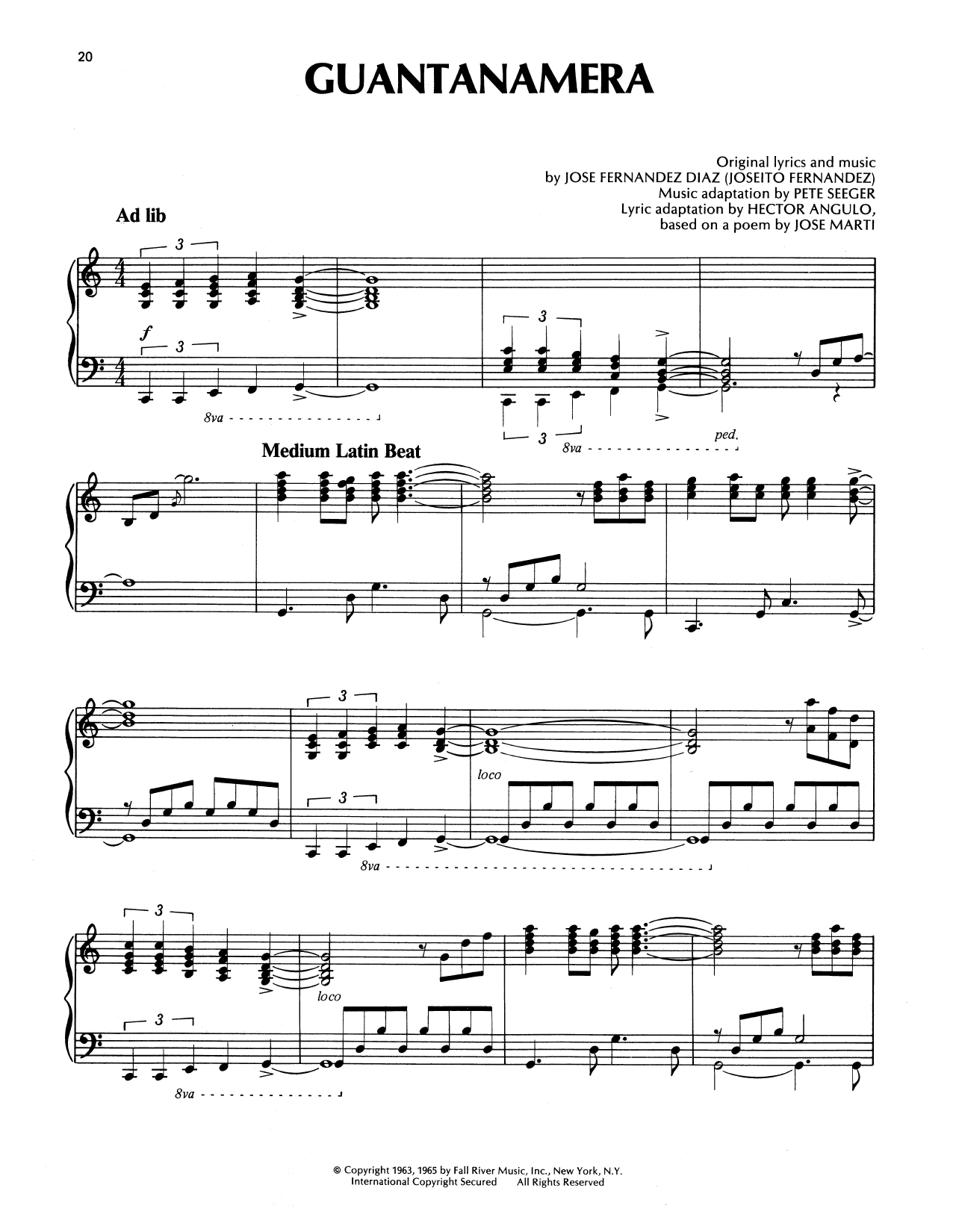 Richard Clayderman Guantanamera sheet music notes and chords arranged for Piano Solo
