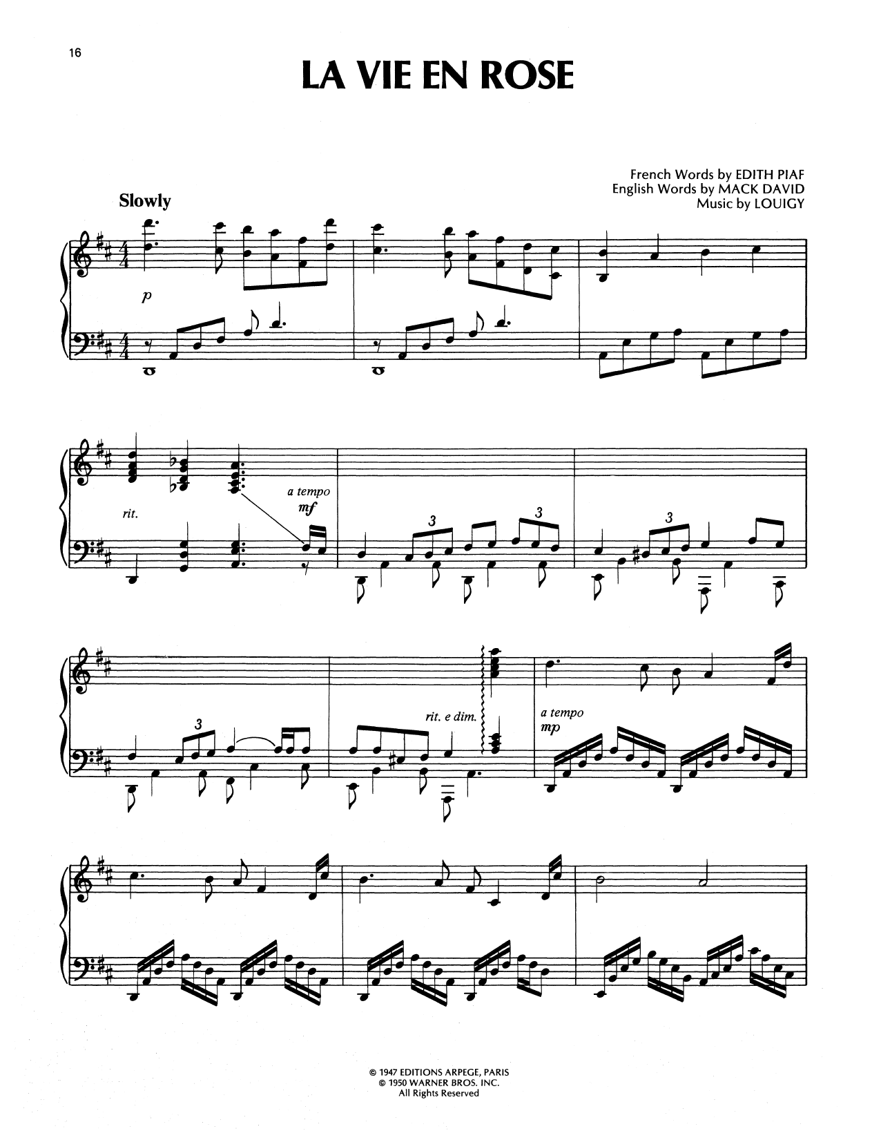 Richard Clayderman La Vie En Rose (Take Me To Your Heart Again) sheet music notes and chords arranged for Piano Solo