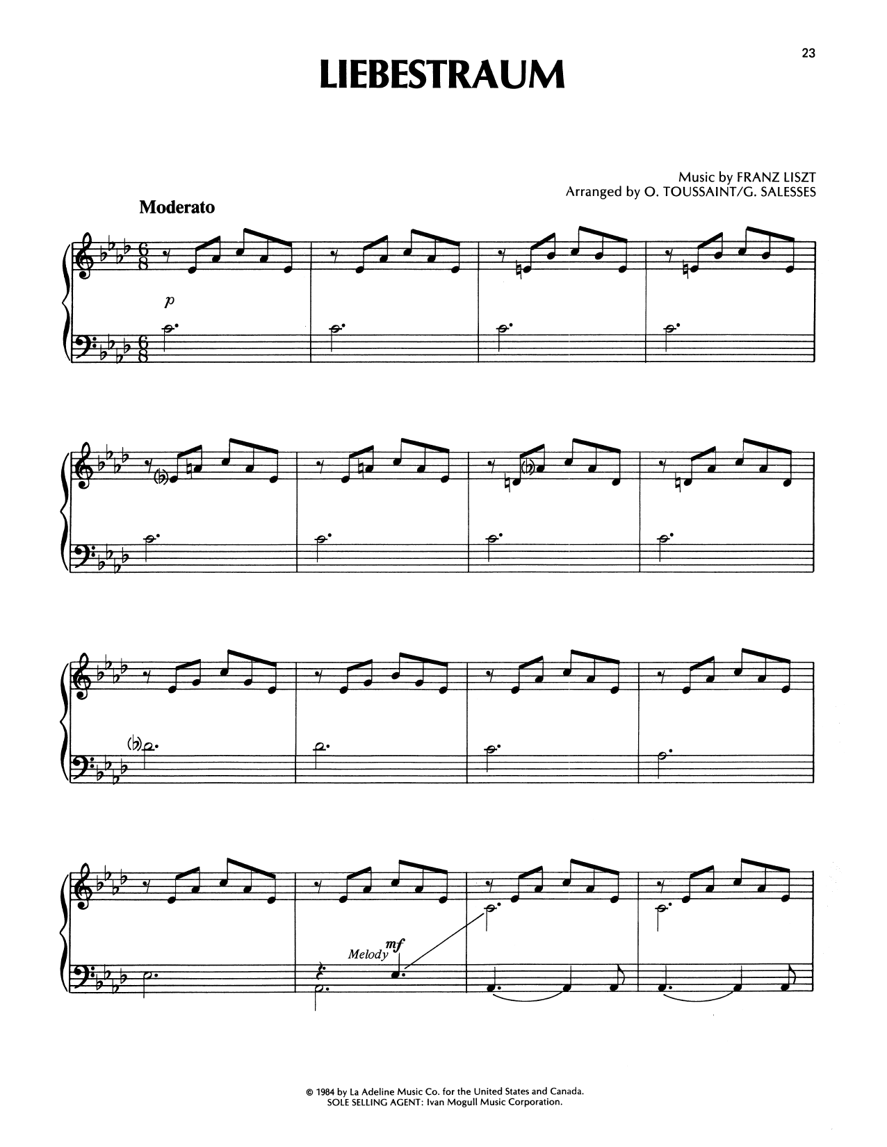 Richard Clayderman Liebestraum No. 3 (Dream Of Love) sheet music notes and chords arranged for Piano Solo