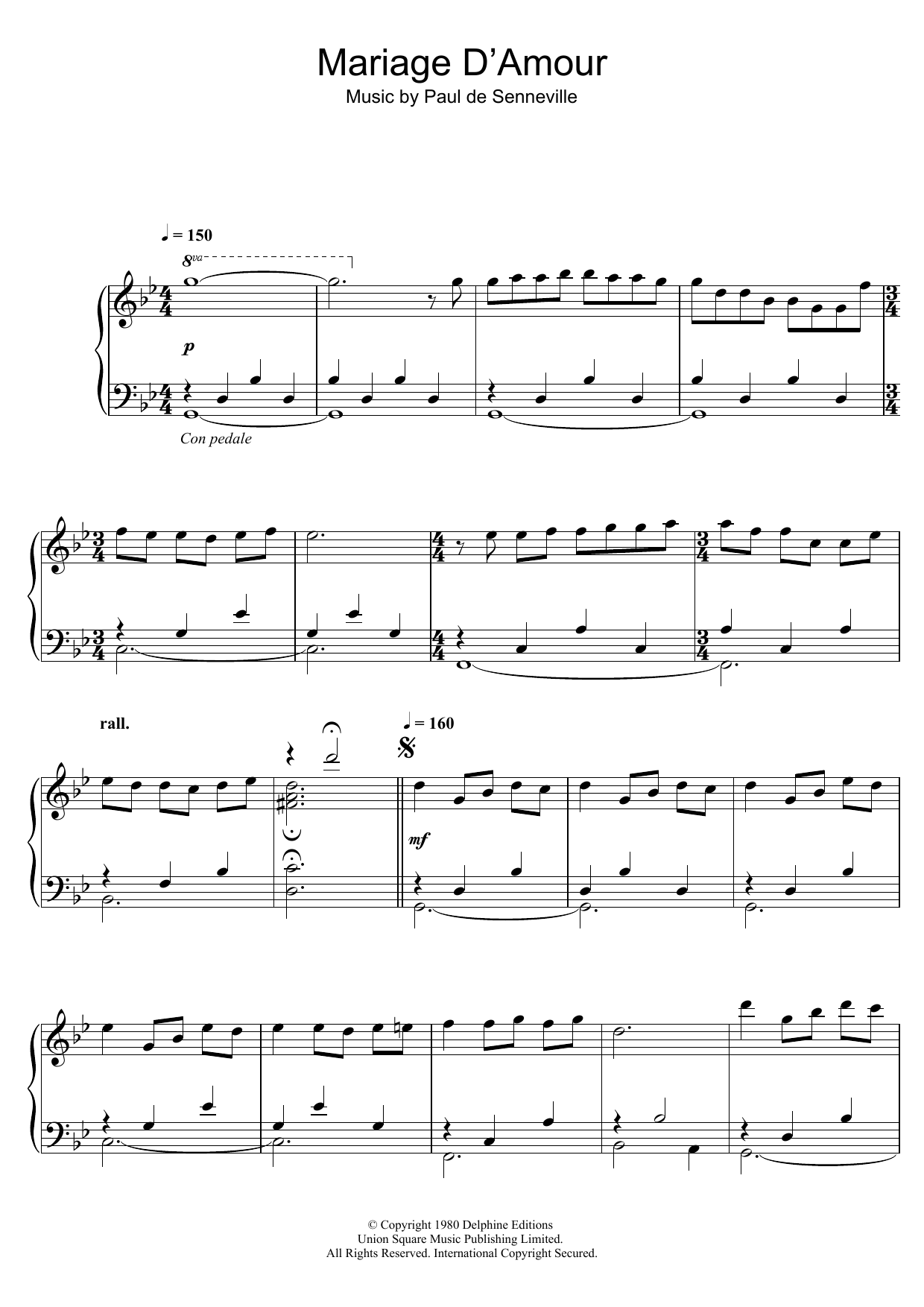 Richard Clayderman Mariage D'Amour sheet music notes and chords arranged for Piano Solo