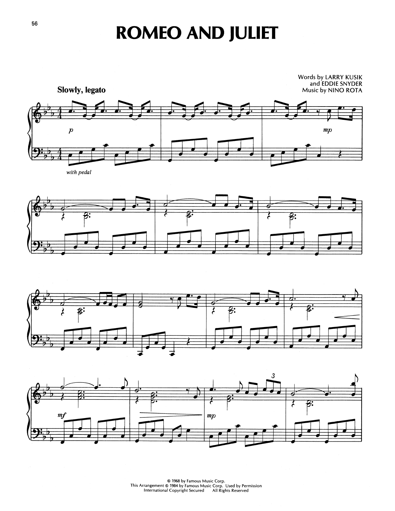 Richard Clayderman Romeo And Juliet (Love Theme) sheet music notes and chords arranged for Piano Solo