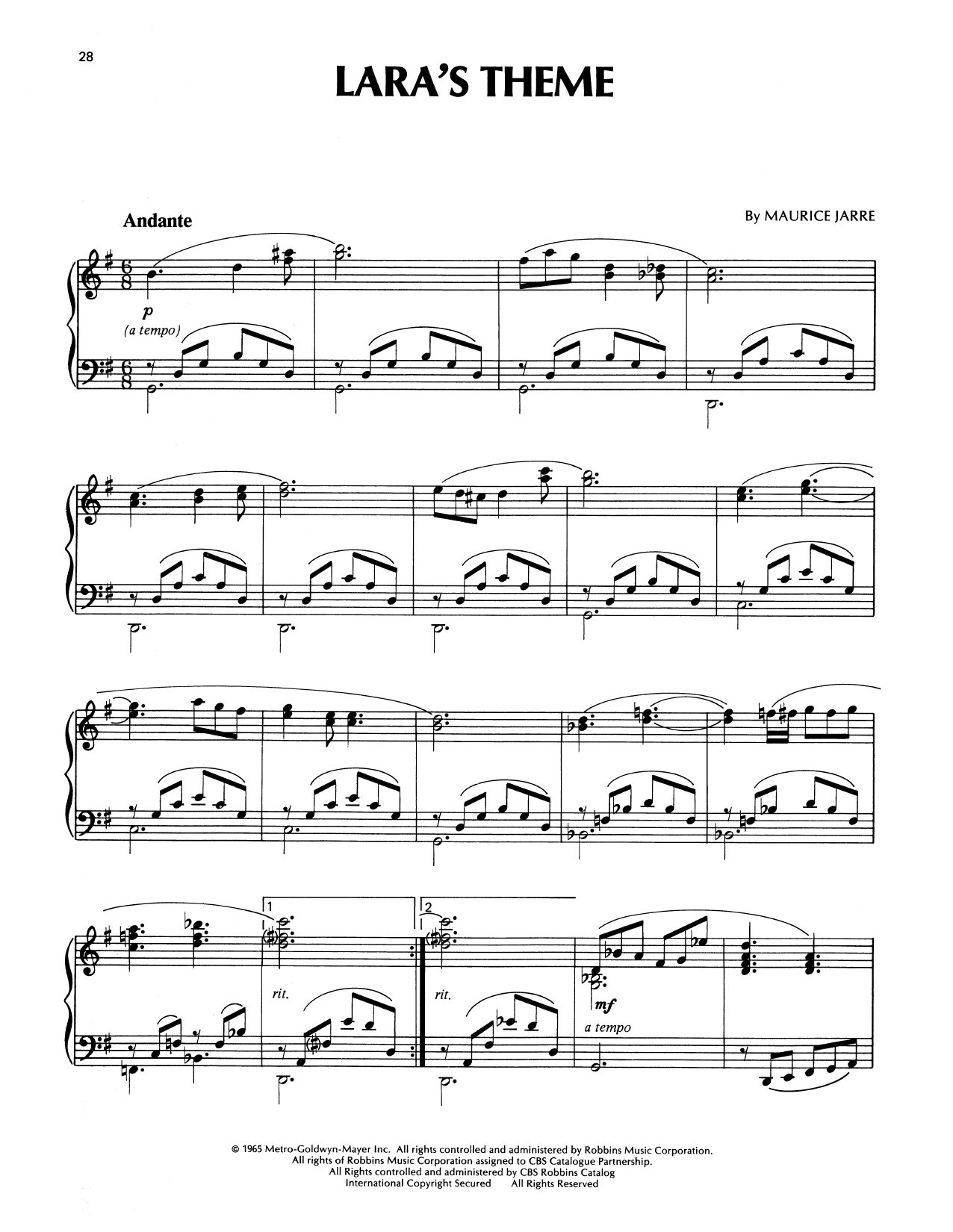 Richard Clayderman Somewhere, My Love sheet music notes and chords arranged for Piano Solo