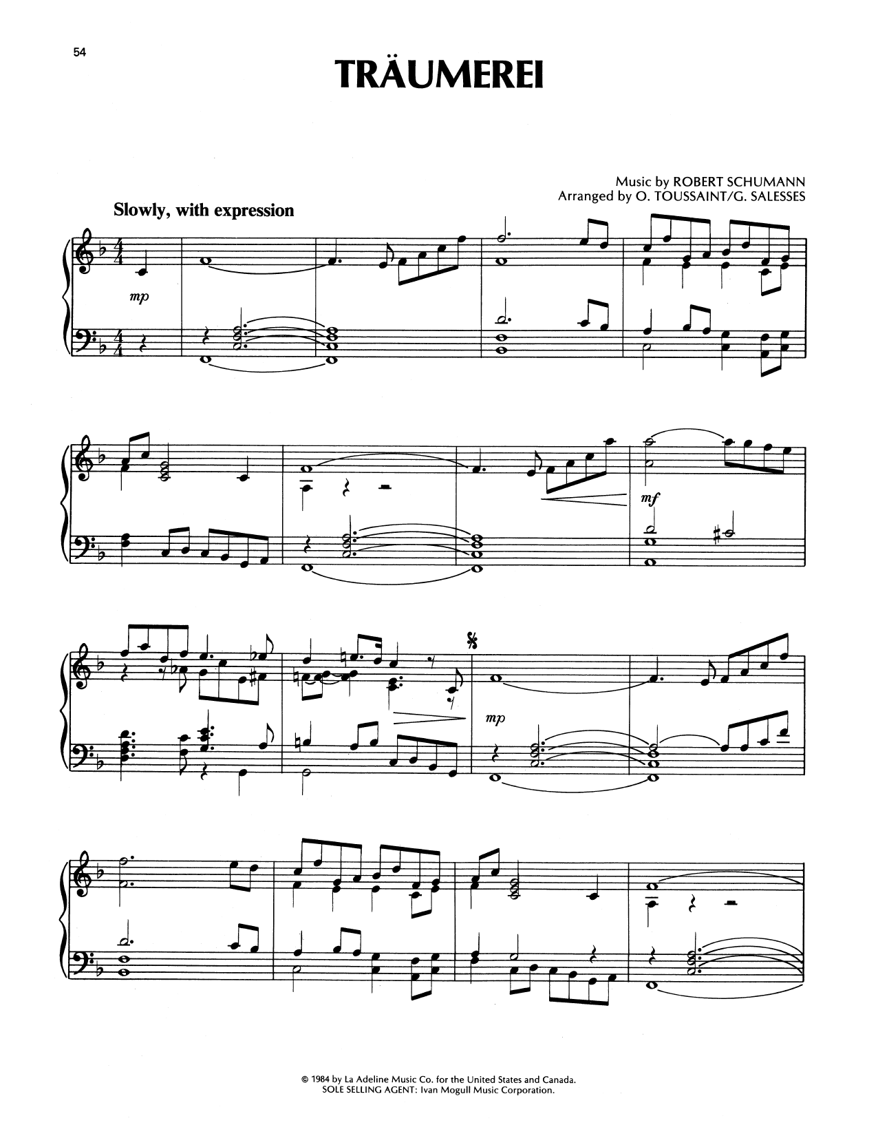 Richard Clayderman Traumerei (Dreaming), Op. 15, No. 7 sheet music notes and chords arranged for Piano Solo