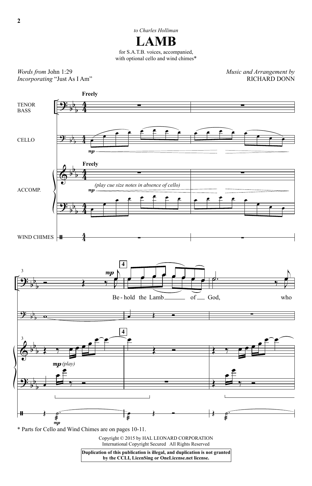 Richard Donn Lamb sheet music notes and chords arranged for Choir