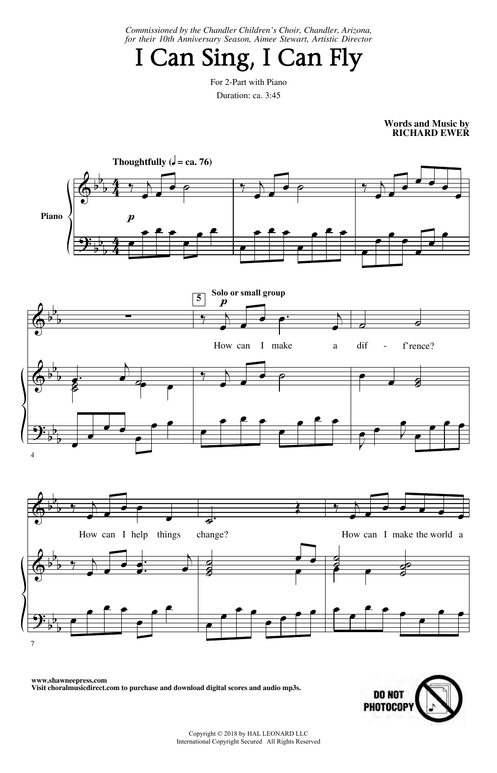 Richard Ewer I Can Sing, I Can Fly sheet music notes and chords arranged for 2-Part Choir