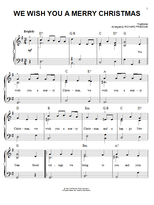 Richard Friedman We Wish You A Merry Christmas sheet music notes and chords arranged for Piano, Vocal & Guitar Chords (Right-Hand Melody)