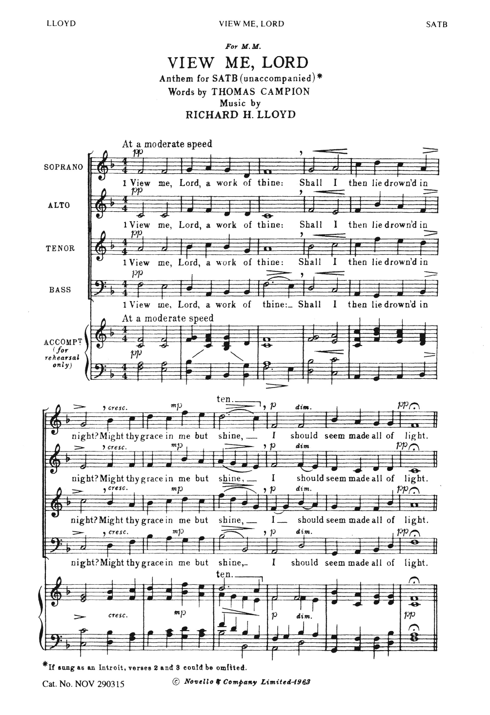 Richard H. Lloyd View Me Lord sheet music notes and chords arranged for SATB Choir