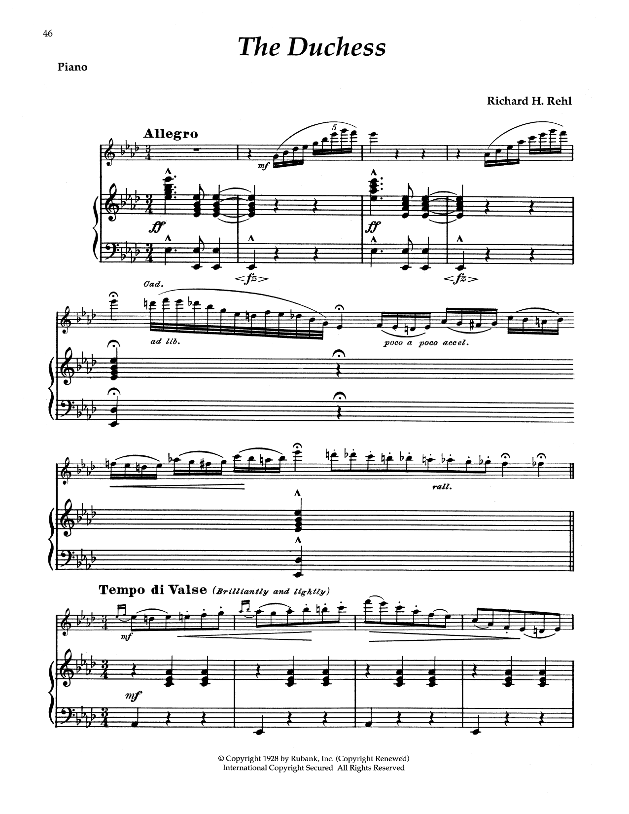 Richard H. Rehl The Duchess sheet music notes and chords arranged for Alto Sax and Piano