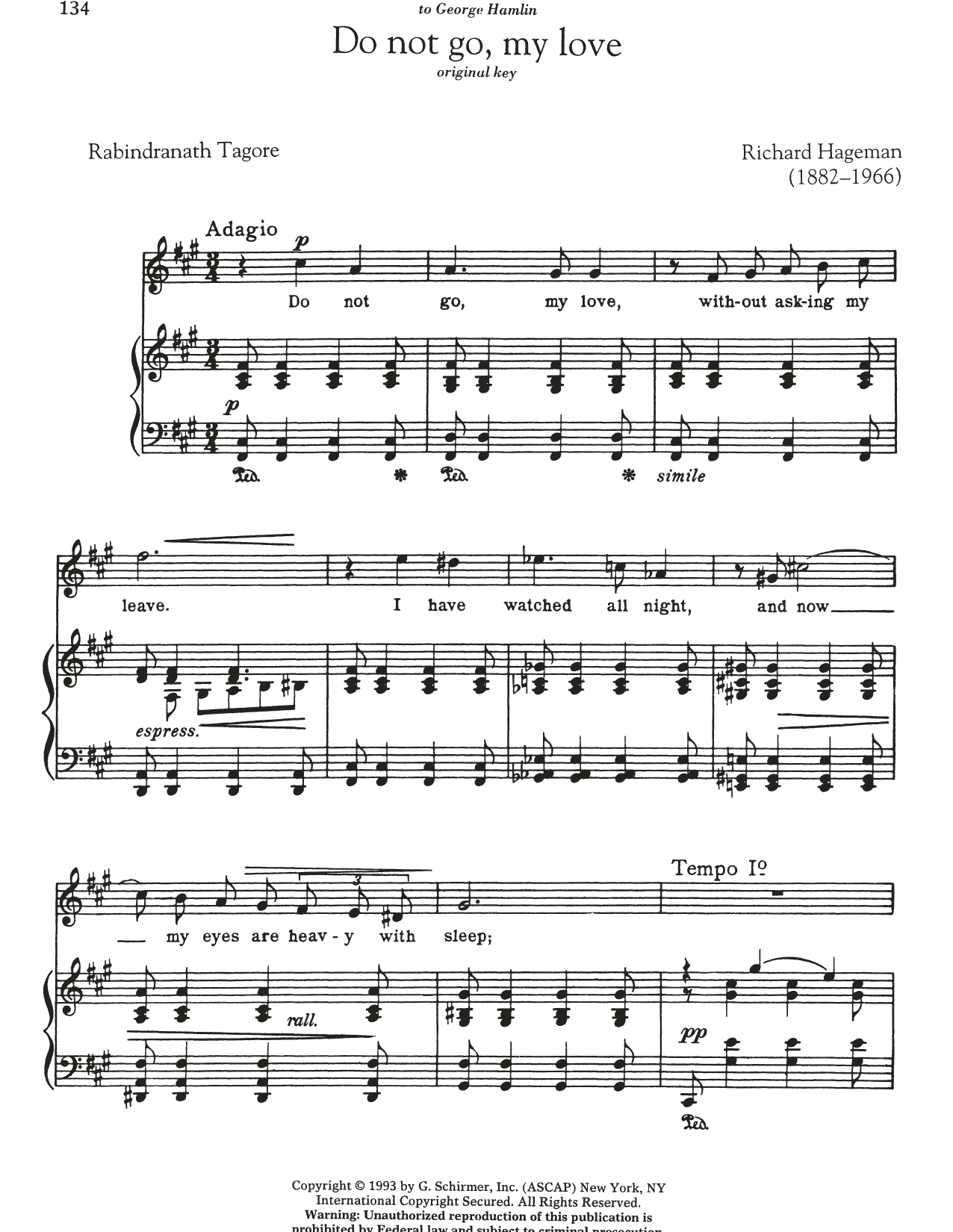 Richard Hageman Do Not Go, My Love sheet music notes and chords arranged for Piano & Vocal