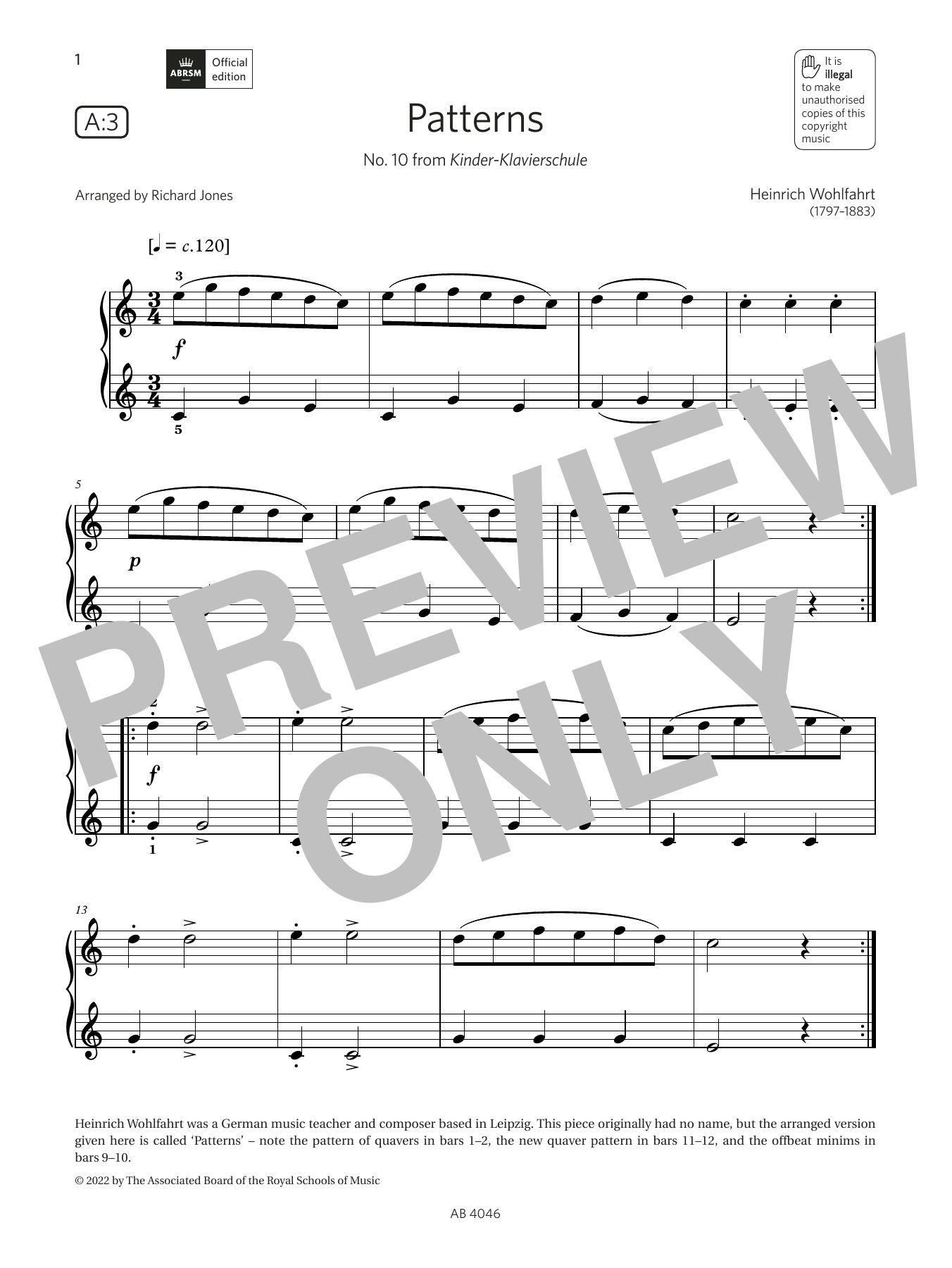 Richard Jones Patterns (Grade Initial, list A3, from the ABRSM Piano Syllabus 2023 & 2024) sheet music notes and chords arranged for Piano Solo