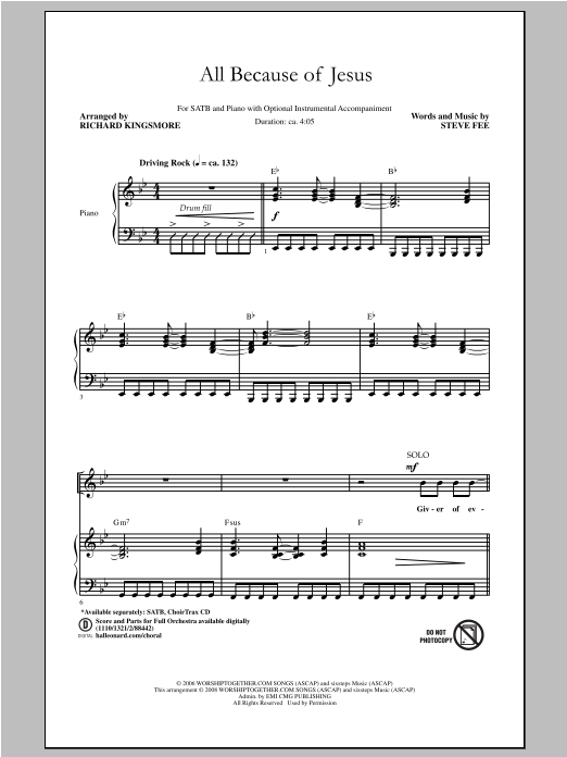 Richard Kingsmore All Because Of Jesus sheet music notes and chords arranged for SATB Choir