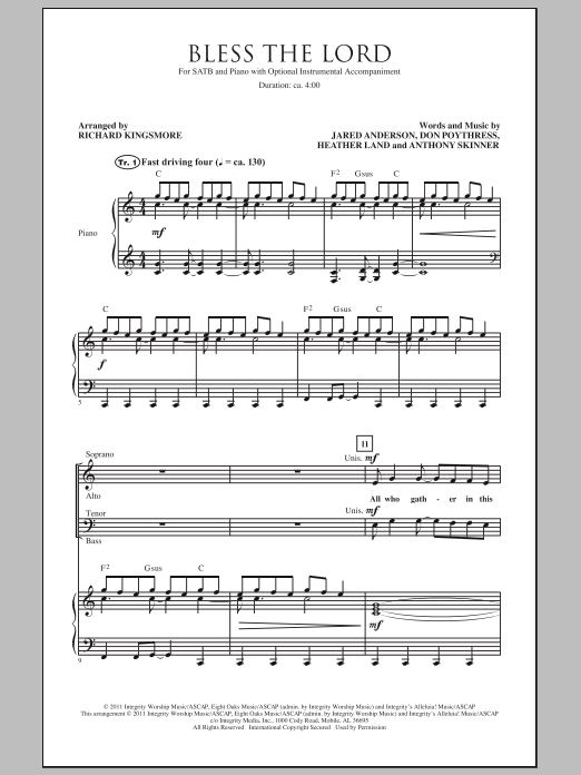 Richard Kingsmore Bless The Lord sheet music notes and chords arranged for SATB Choir