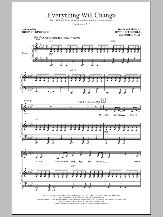 Richard Kingsmore Everything Will Change sheet music notes and chords arranged for SATB Choir
