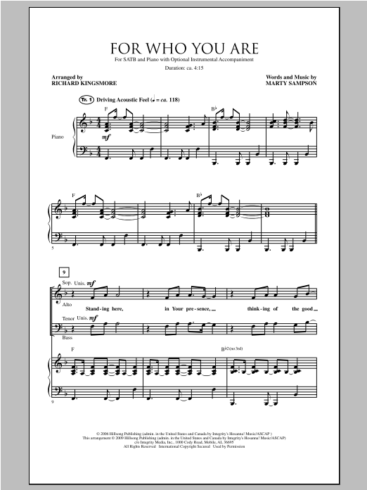 Richard Kingsmore For Who You Are sheet music notes and chords arranged for SATB Choir
