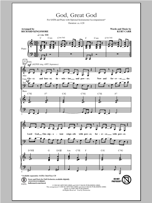 Richard Kingsmore God, Great God sheet music notes and chords arranged for SATB Choir