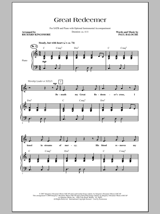 Richard Kingsmore Great Redeemer sheet music notes and chords arranged for SATB Choir