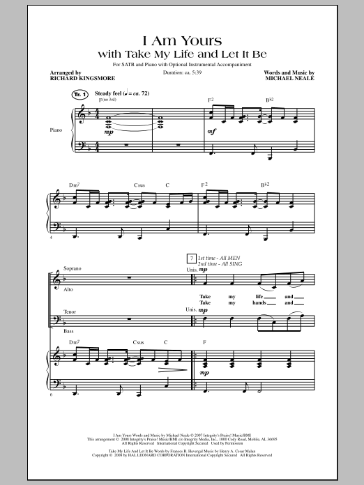 Richard Kingsmore I Am Yours (With Take My Life And Let It Be) sheet music notes and chords arranged for SATB Choir