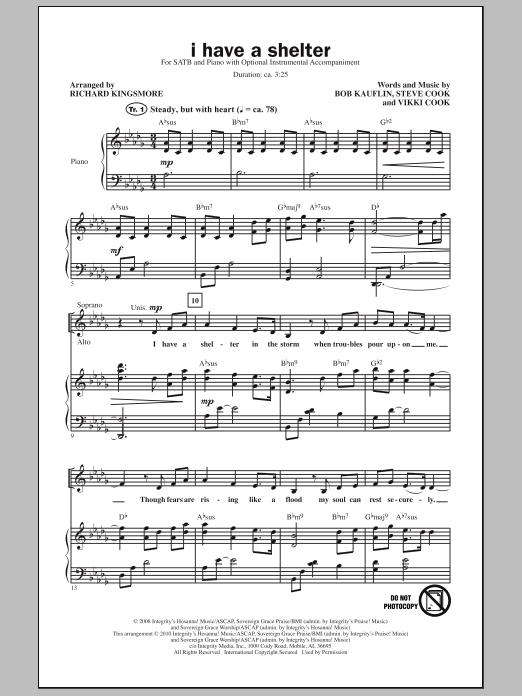 Richard Kingsmore I Have A Shelter sheet music notes and chords arranged for SATB Choir