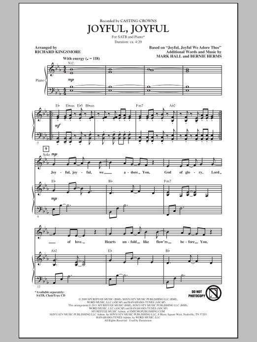 Richard Kingsmore Joyful, Joyful sheet music notes and chords arranged for SATB Choir