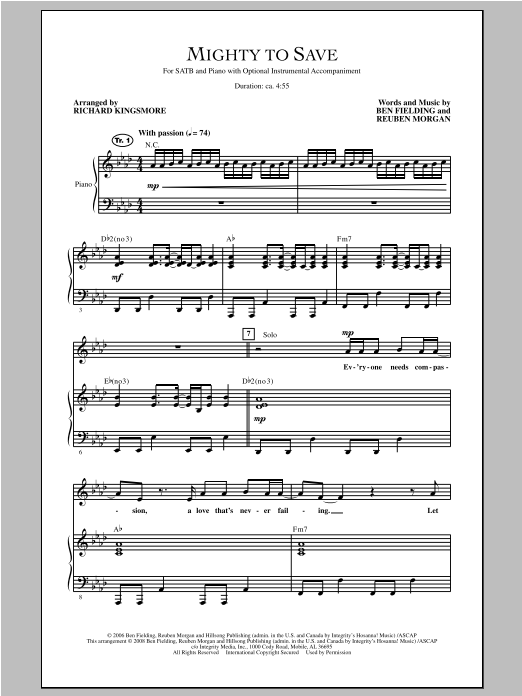 Richard Kingsmore Mighty To Save sheet music notes and chords arranged for SATB Choir