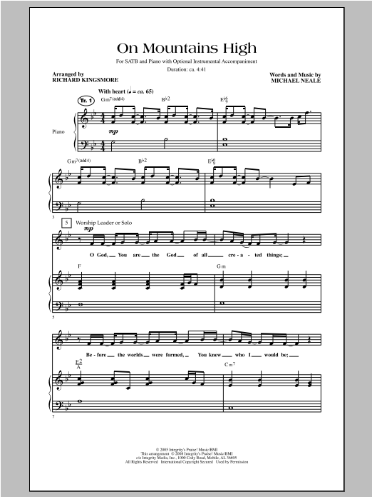 Richard Kingsmore On Mountains High sheet music notes and chords arranged for SATB Choir