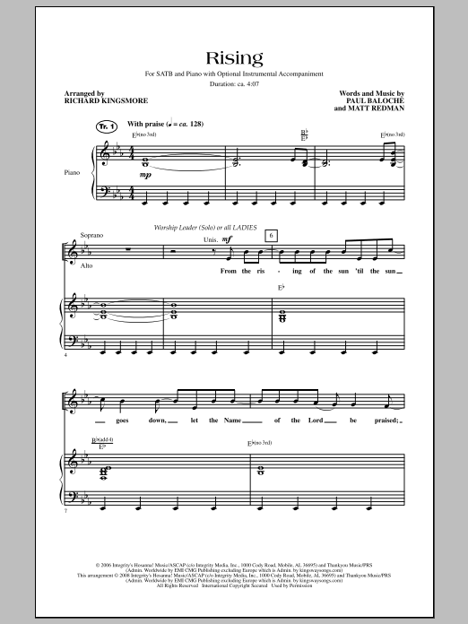 Richard Kingsmore Rising sheet music notes and chords arranged for SATB Choir