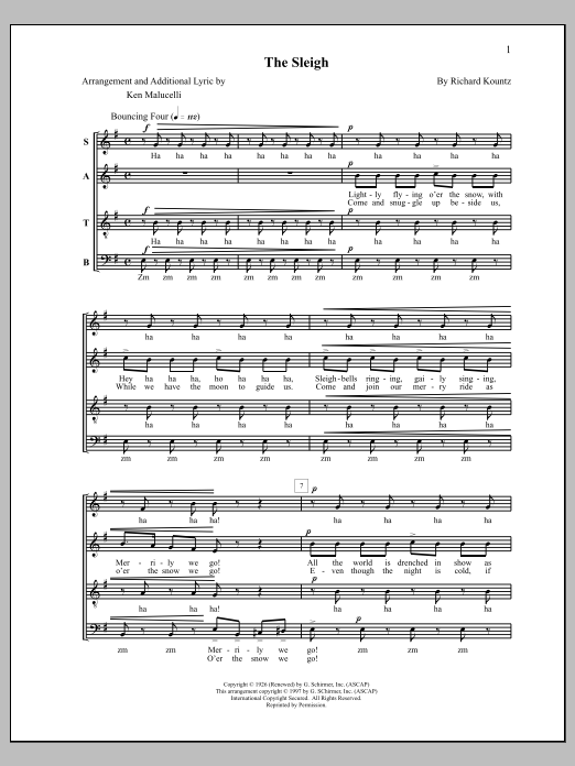 Richard Kountz The Sleigh sheet music notes and chords arranged for SATB Choir
