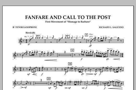 Richard L. Saucedo Fanfare and Call to the Post - Bb Tenor Saxophone sheet music notes and chords arranged for Concert Band