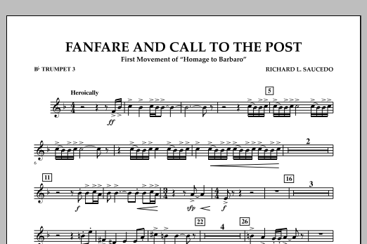 Richard L. Saucedo Fanfare and Call to the Post - Bb Trumpet 3 sheet music notes and chords arranged for Concert Band