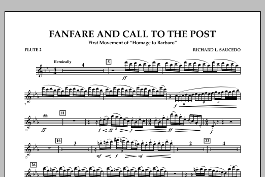 Richard L. Saucedo Fanfare and Call to the Post - Flute 2 sheet music notes and chords arranged for Concert Band