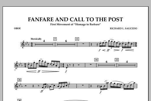 Richard L. Saucedo Fanfare and Call to the Post - Oboe sheet music notes and chords arranged for Concert Band
