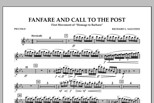 Richard L. Saucedo Fanfare and Call to the Post - Piccolo sheet music notes and chords arranged for Concert Band