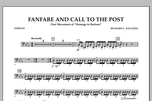 Richard L. Saucedo Fanfare and Call to the Post - Timpani sheet music notes and chords arranged for Concert Band