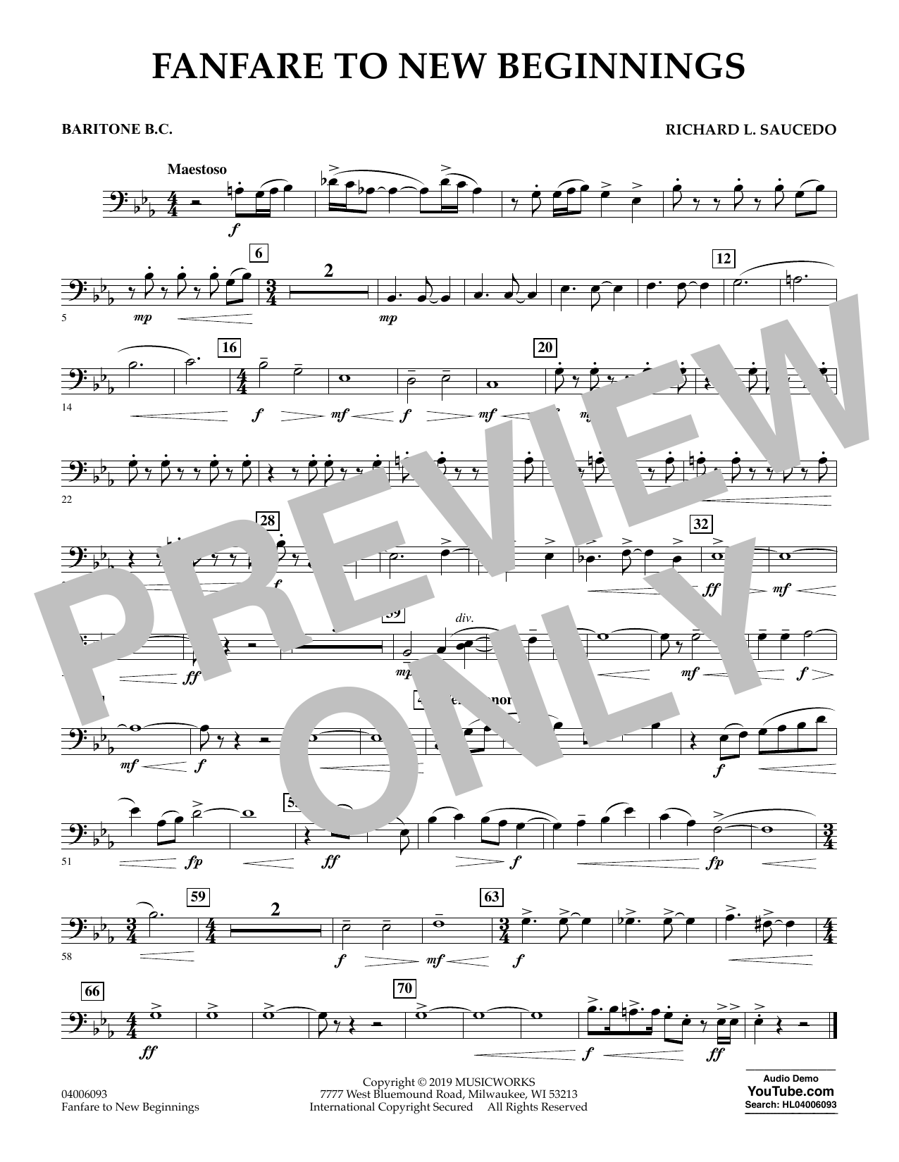 Richard L. Saucedo Fanfare for New Beginnings - Baritone B.C. sheet music notes and chords arranged for Concert Band