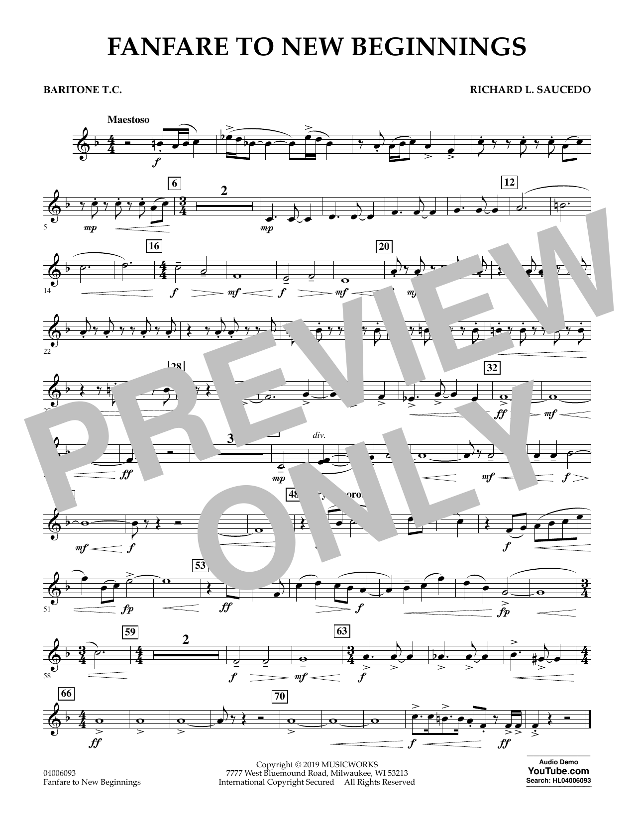 Richard L. Saucedo Fanfare for New Beginnings - Baritone T.C. sheet music notes and chords arranged for Concert Band