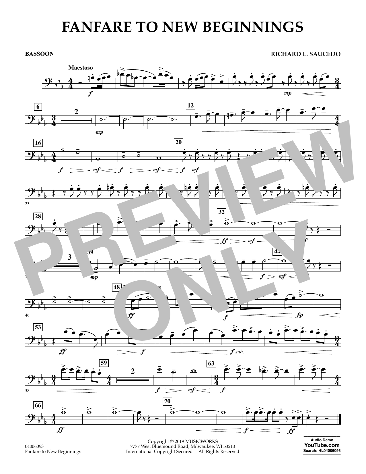 Richard L. Saucedo Fanfare for New Beginnings - Bassoon sheet music notes and chords arranged for Concert Band
