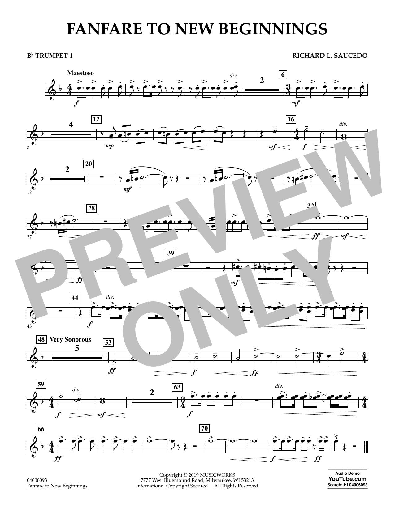Richard L. Saucedo Fanfare for New Beginnings - Bb Trumpet 1 sheet music notes and chords arranged for Concert Band