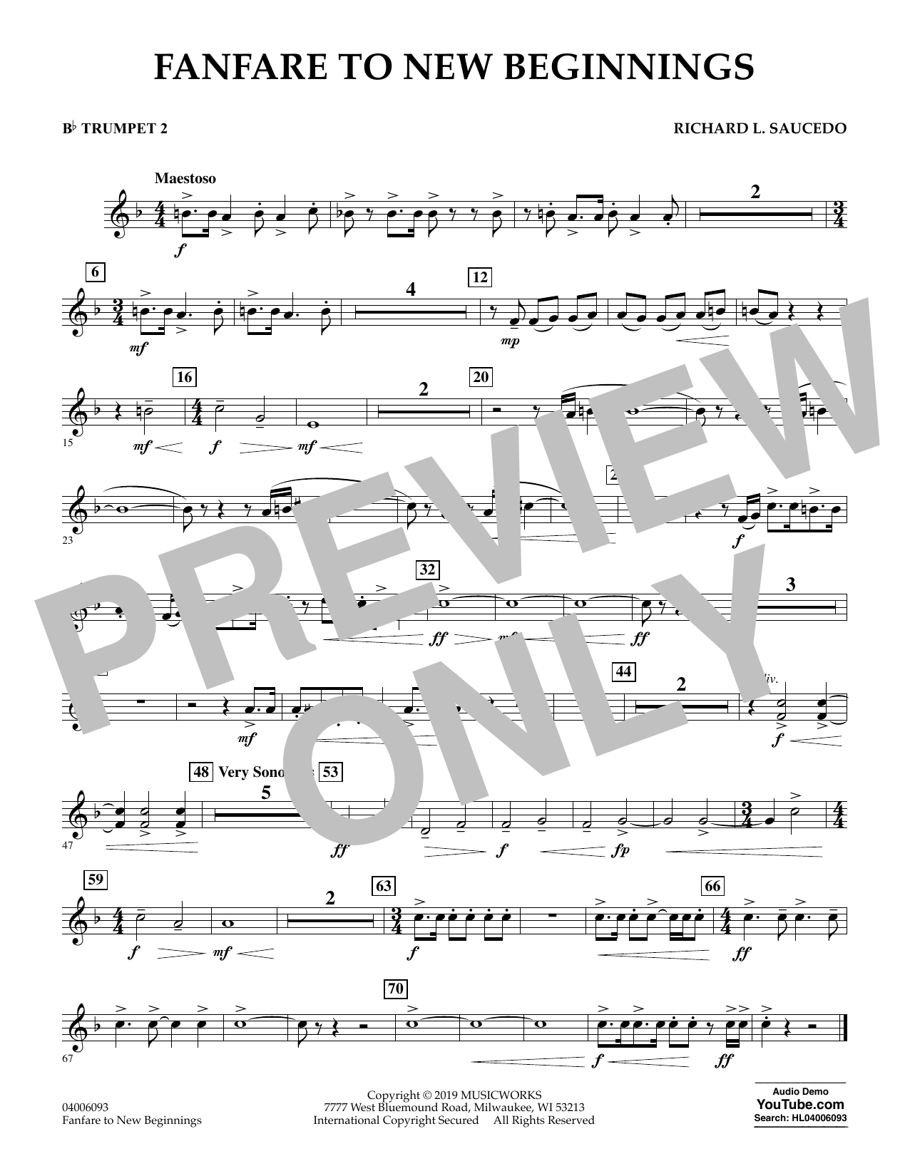 Richard L. Saucedo Fanfare for New Beginnings - Bb Trumpet 2 sheet music notes and chords arranged for Concert Band