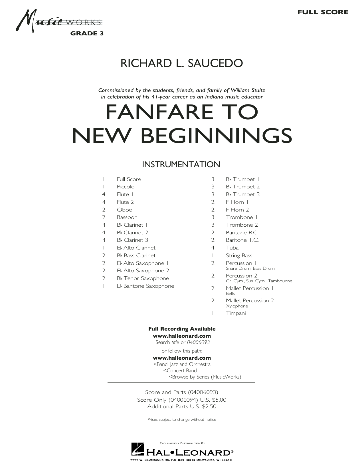 Richard L. Saucedo Fanfare for New Beginnings - Conductor Score (Full Score) sheet music notes and chords arranged for Concert Band