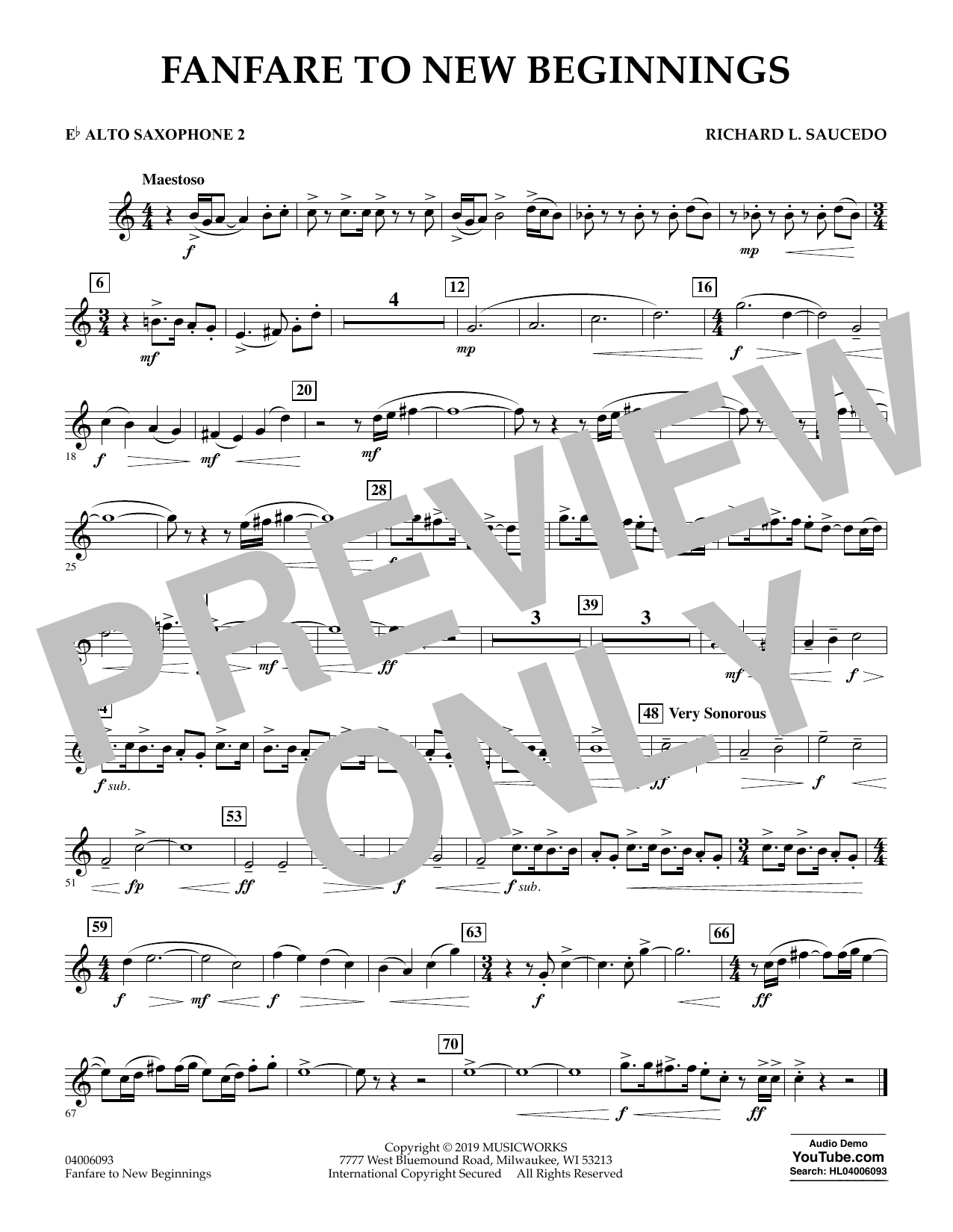 Richard L. Saucedo Fanfare for New Beginnings - Eb Alto Saxophone 2 sheet music notes and chords arranged for Concert Band