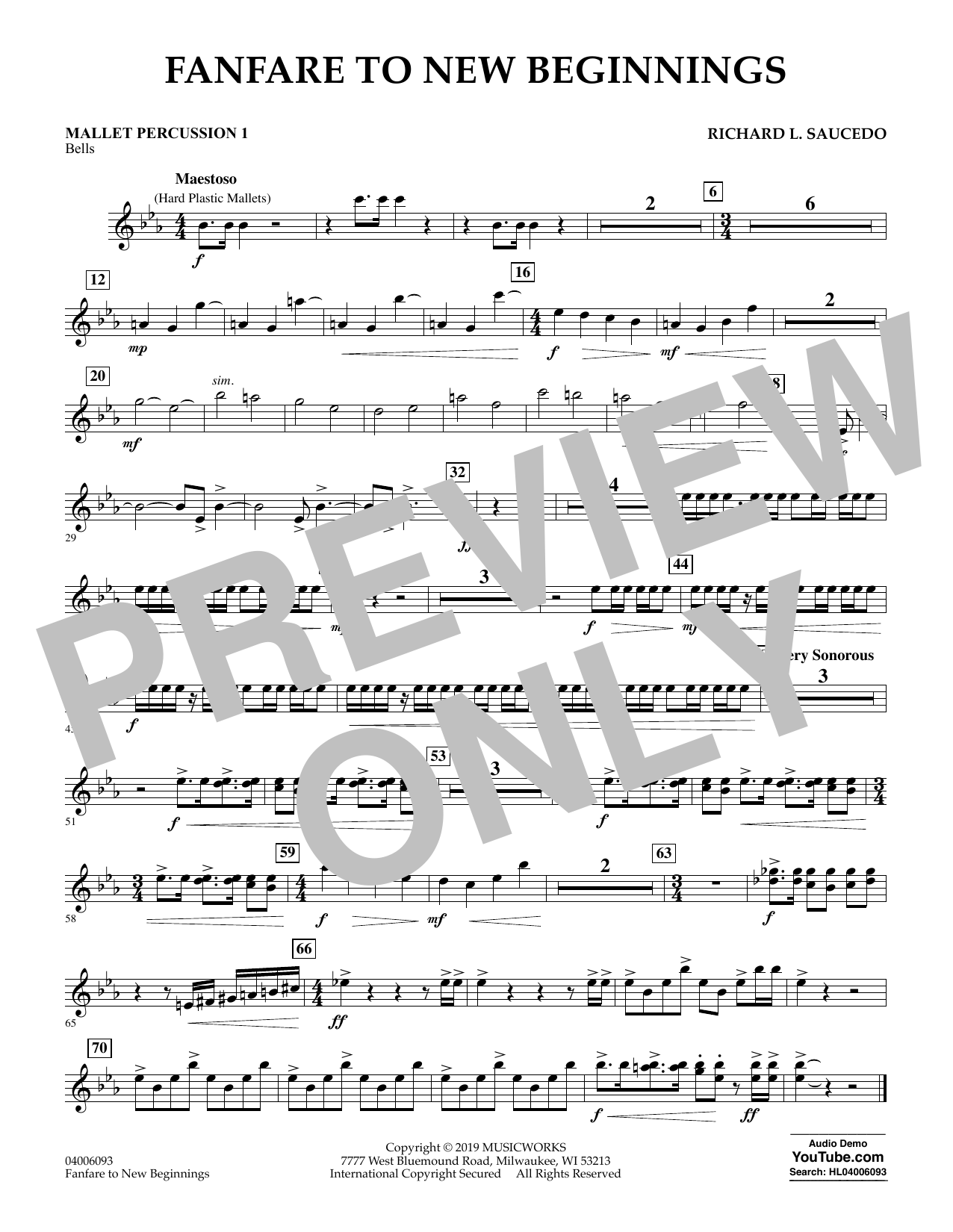 Richard L. Saucedo Fanfare for New Beginnings - Mallet Percussion 1 sheet music notes and chords arranged for Concert Band