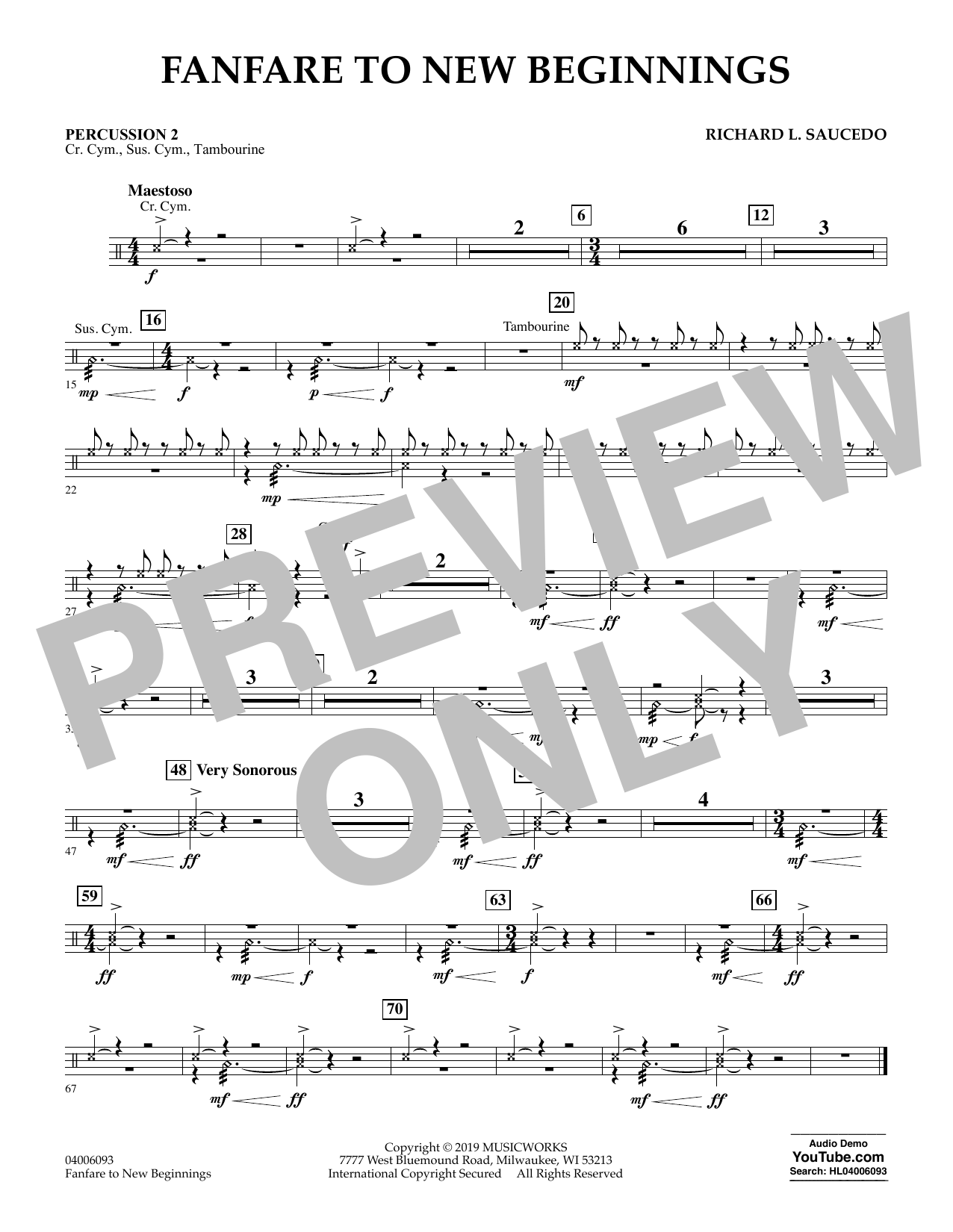 Richard L. Saucedo Fanfare for New Beginnings - Percussion 2 sheet music notes and chords arranged for Concert Band