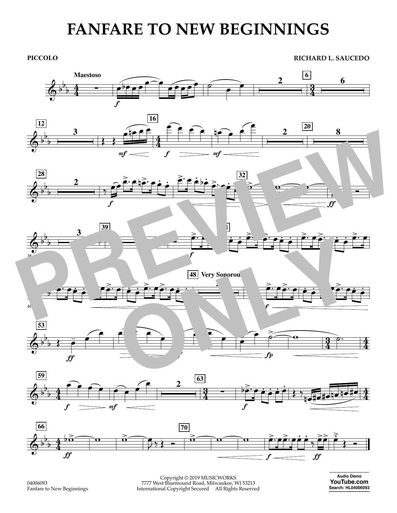 Richard L. Saucedo Fanfare for New Beginnings - Piccolo sheet music notes and chords arranged for Concert Band