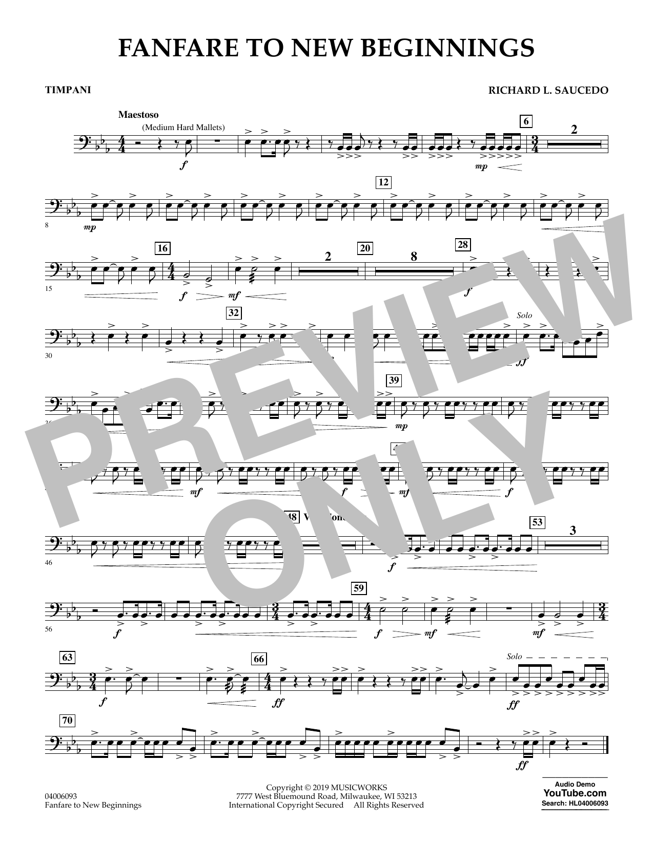 Richard L. Saucedo Fanfare for New Beginnings - Timpani sheet music notes and chords arranged for Concert Band