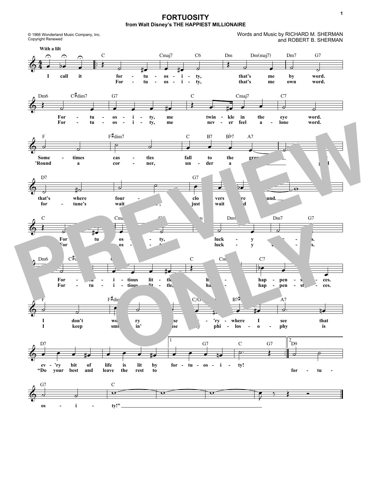 Richard M. Sherman Fortuosity sheet music notes and chords arranged for Lead Sheet / Fake Book
