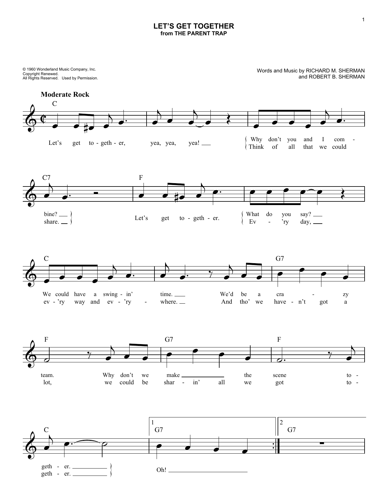 Richard M. Sherman Let's Get Together sheet music notes and chords arranged for Easy Lead Sheet / Fake Book