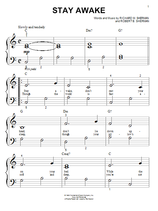 Sherman Brothers Stay Awake sheet music notes and chords arranged for Big Note Piano