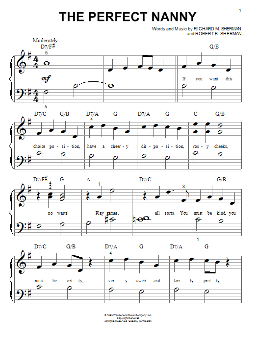 Sherman Brothers The Perfect Nanny sheet music notes and chords arranged for Big Note Piano